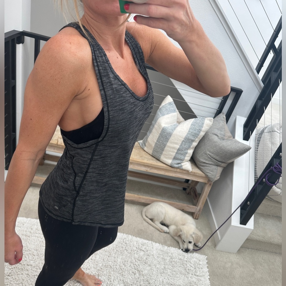 Lululemon Essential Charcoal Gray Racerback Active Tank Top Stylish Yoga Size 6 - Picture 4 of 12